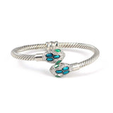 Premium Sterling Silver Green Stone Snake Head Twist Men's Bracelet