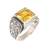 925 Sterling Silver Men's Ring - Bold Square Citrine Stone