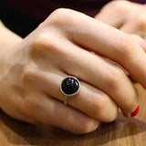 925 Sterling Silver Round Onyx Solitaire Ring