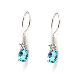 Sterling Silver Petite Oval Aquamarine Zircon Dangle Earrings