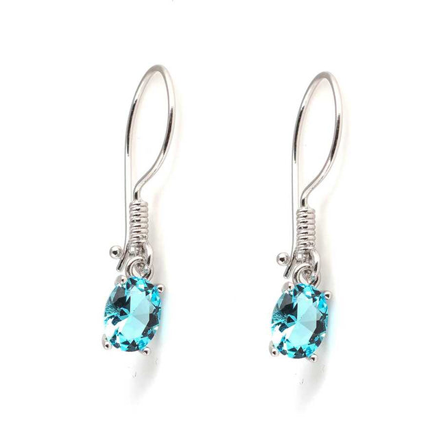 Sterling Silver Petite Oval Aquamarine Zircon Dangle Earrings