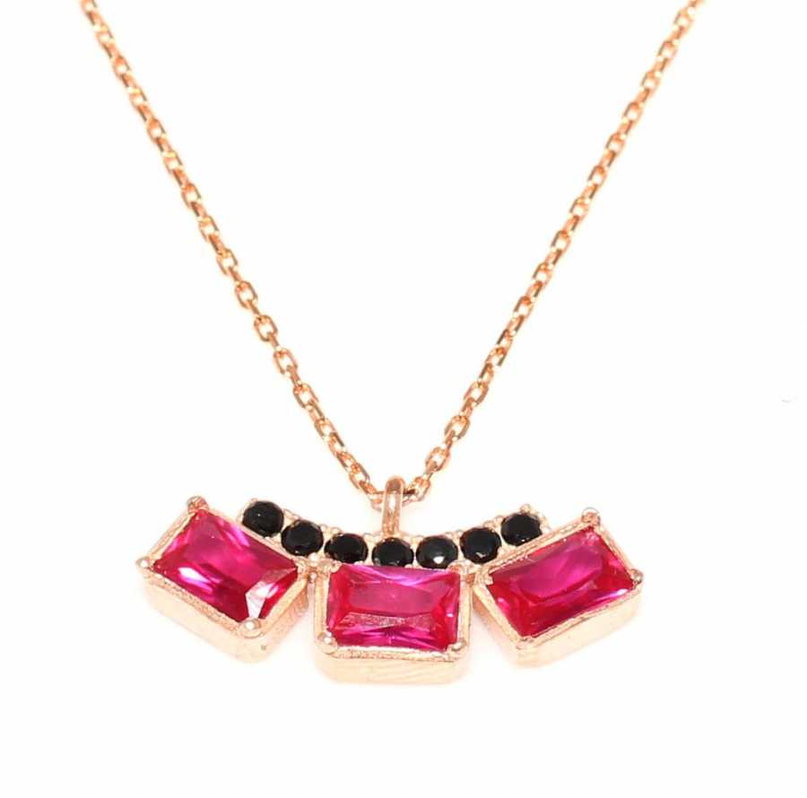 925 Sterling Silver Three-Stone Zircon Pendant Necklace for Her