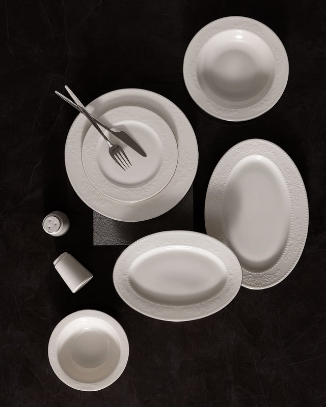 New Bone China 6-Person Dinner Set - Elegant White & Silver Rim
