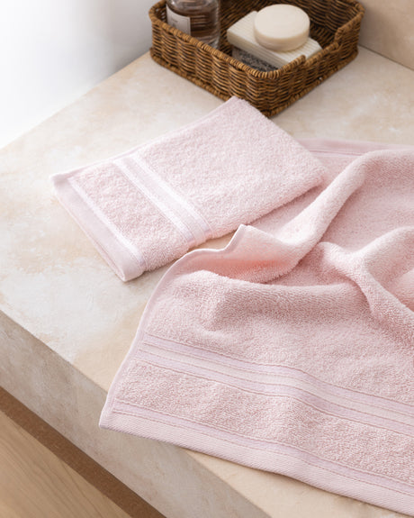 100% Cotton Plush Hand Towel 2-Pack - Marnot Border, Powder Pink
