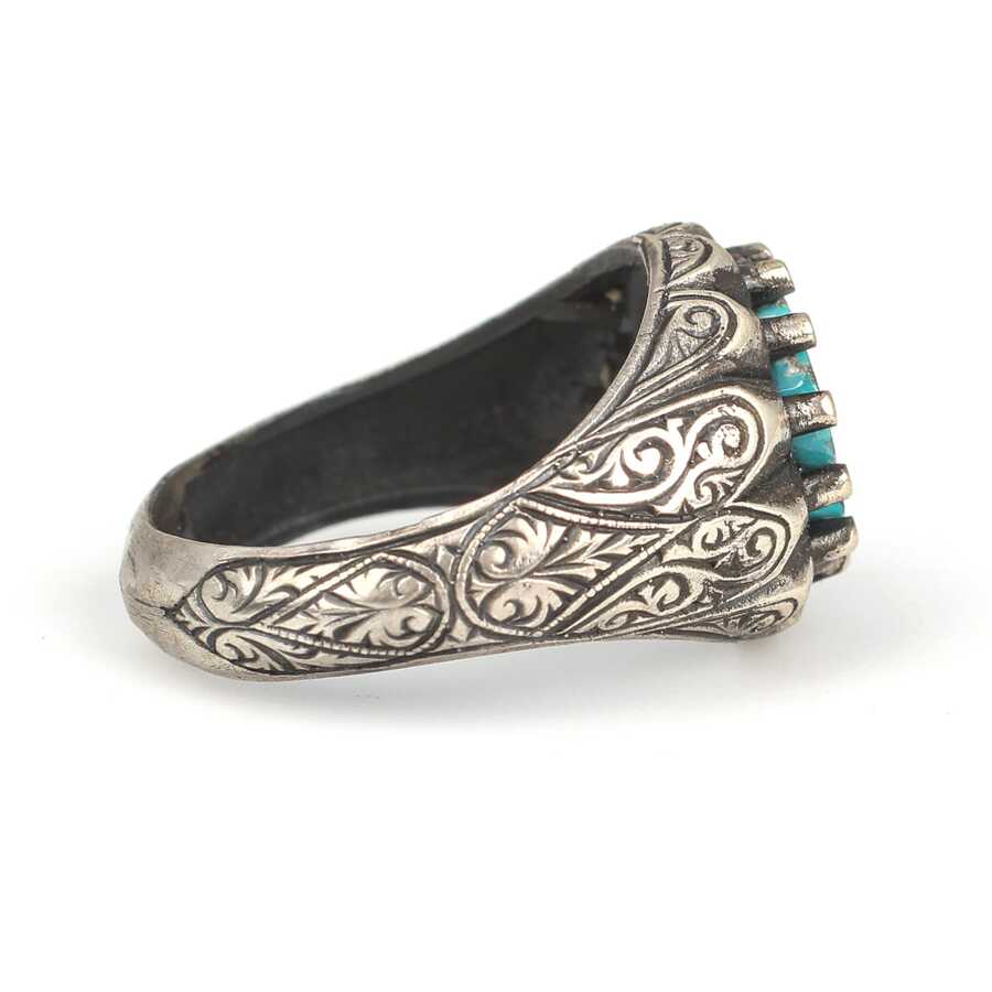 925 Sterling Silver Men's Ring - Hand-Detailed Turquoise Stone