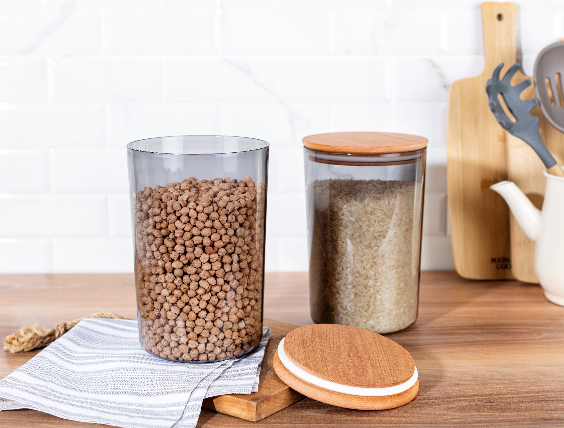 Luftdichte Lebensmittelbehälter mit Holzdeckeln – 2300 ml, 2er-Set