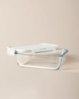 Rectangular Borosilicate Glass Food Container with Ecru Lid - 1500 ml
