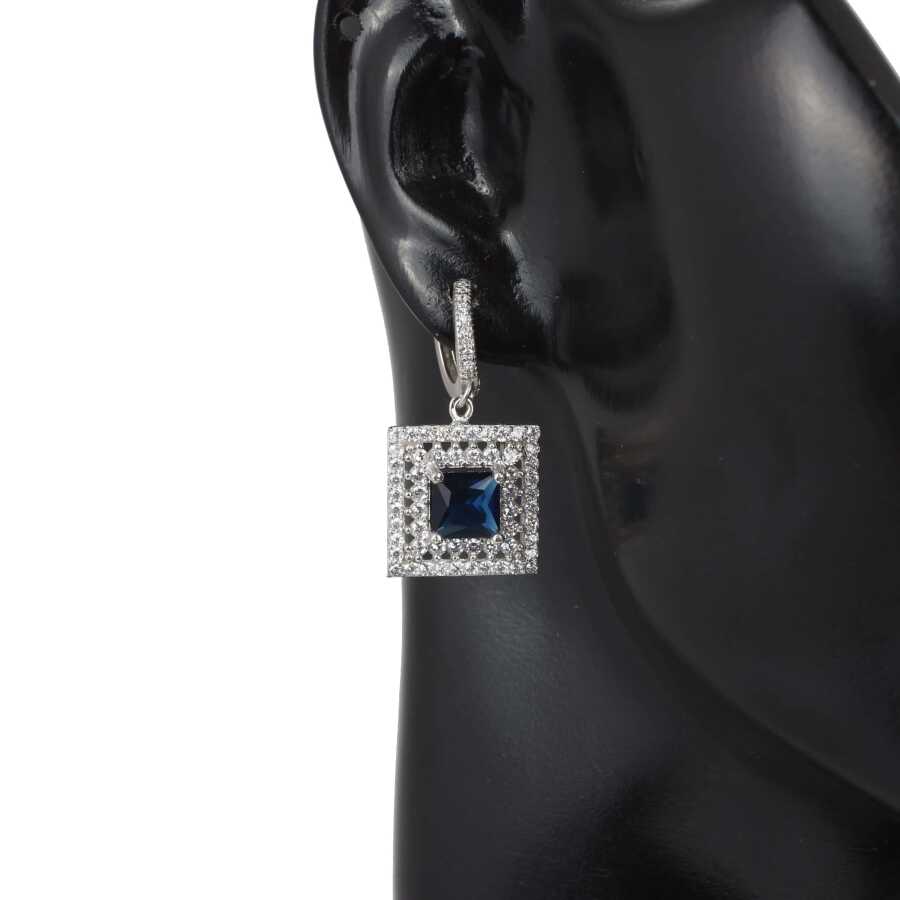 925 Sterling Silver Double Row Entourage Square Zirconia Earrings