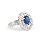 925 Sterling Silver Oval Sapphire Zircon Double Halo Ring