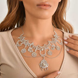 Sterling Silver Statement Filigree Necklace - Spider Web Motif