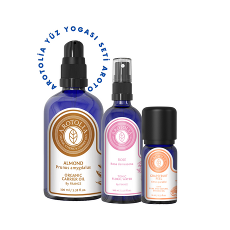 Face Yoga Set with Sweet Almond Oil, Geranium Essential Oil & Rose Water Toner