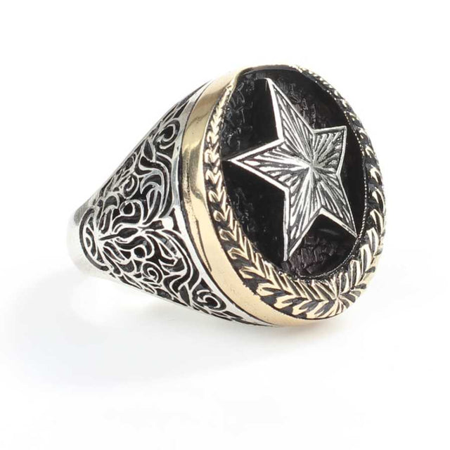 Sterling Silver Men's Ring - Kut al-Amara Crescent & Star Design