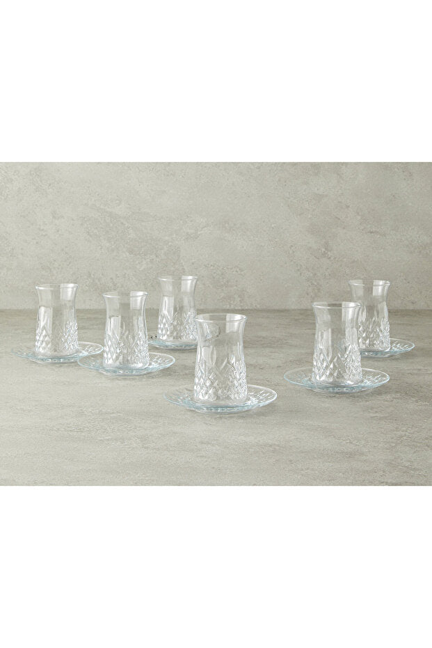 Elegant Aura Transparent Glass 6 Person Tea Set - 12 Piece - TryAladdin