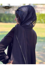 Elegant Chiffon Shawl - Stone - Embellished Edges - TryAladdin