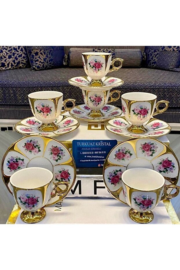 Elegant Kosova Style Footed Rose Turkish Coffee Cup Set - Premium Collection - TryAladdin