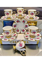 Elegant Kosova Style Footed Rose Turkish Coffee Cup Set - Premium Collection - TryAladdin