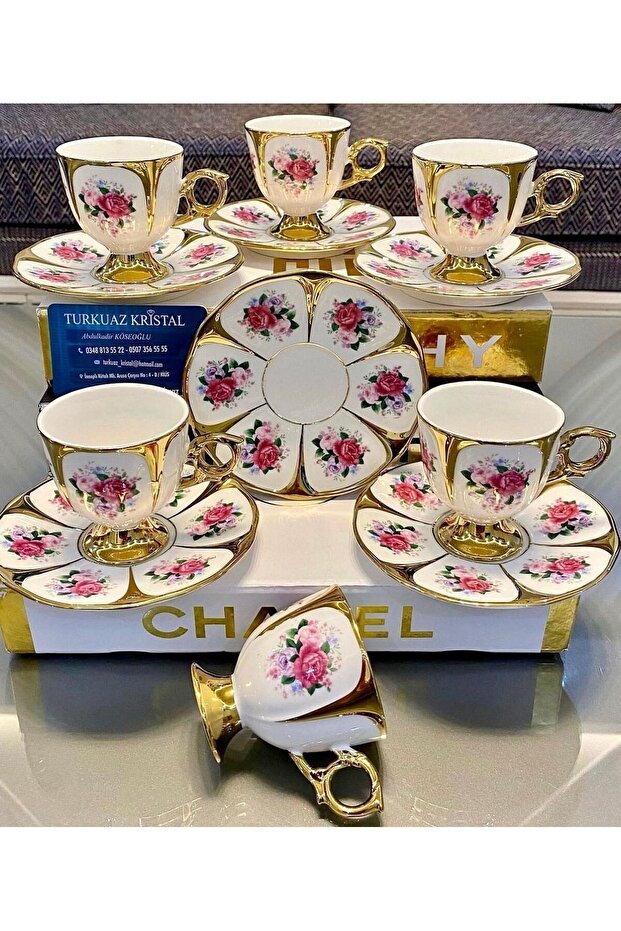 Elegant Kosova Style Footed Rose Turkish Coffee Cup Set - Premium Collection - TryAladdin