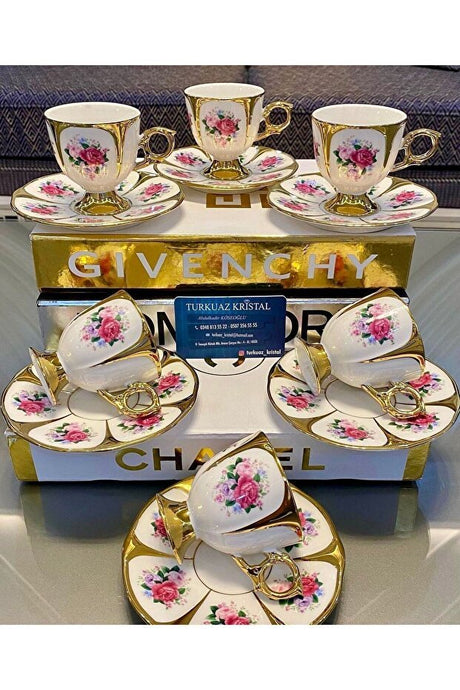 Elegant Kosova Style Footed Rose Turkish Coffee Cup Set - Premium Collection - TryAladdin