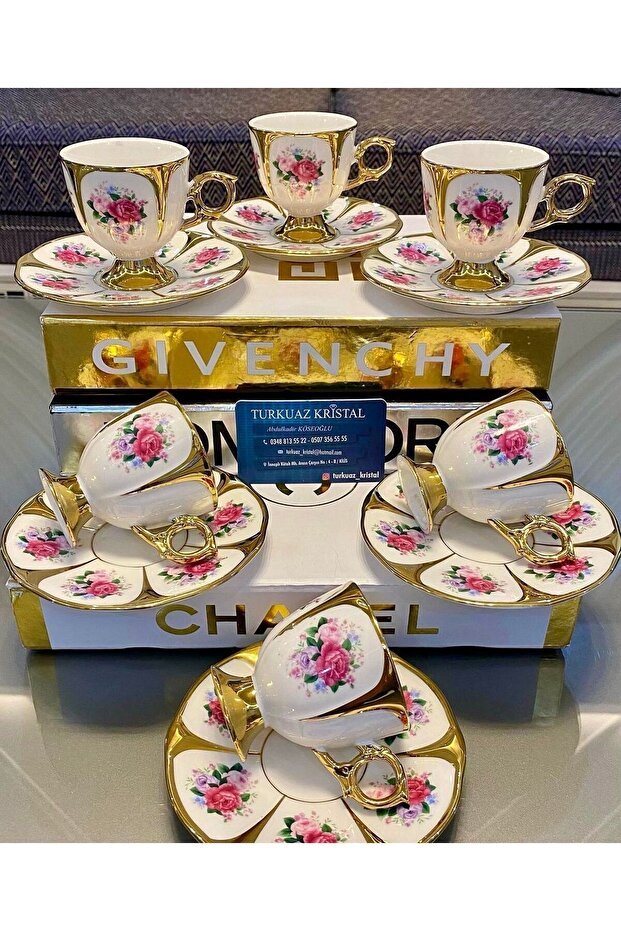 Elegant Kosova Style Footed Rose Turkish Coffee Cup Set - Premium Collection - TryAladdin