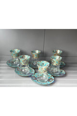 Elegant Patterned Turkish Slim - Waisted Tea Glass Set with Saucers - 6 - Piece - TryAladdin