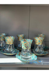 Elegant Patterned Turkish Slim - Waisted Tea Glass Set with Saucers - 6 - Piece - TryAladdin