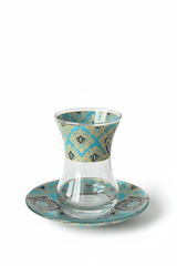 Elegant Patterned Turkish Slim - Waisted Tea Glass Set with Saucers - 6 - Piece - TryAladdin