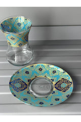 Elegant Patterned Turkish Slim - Waisted Tea Glass Set with Saucers - 6 - Piece - TryAladdin