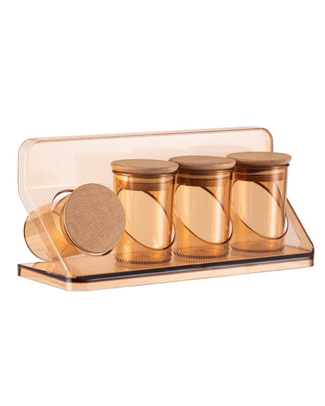 Elegant Plastic & Wood 4 - Piece Spice Set - Amber Jars - TryAladdin