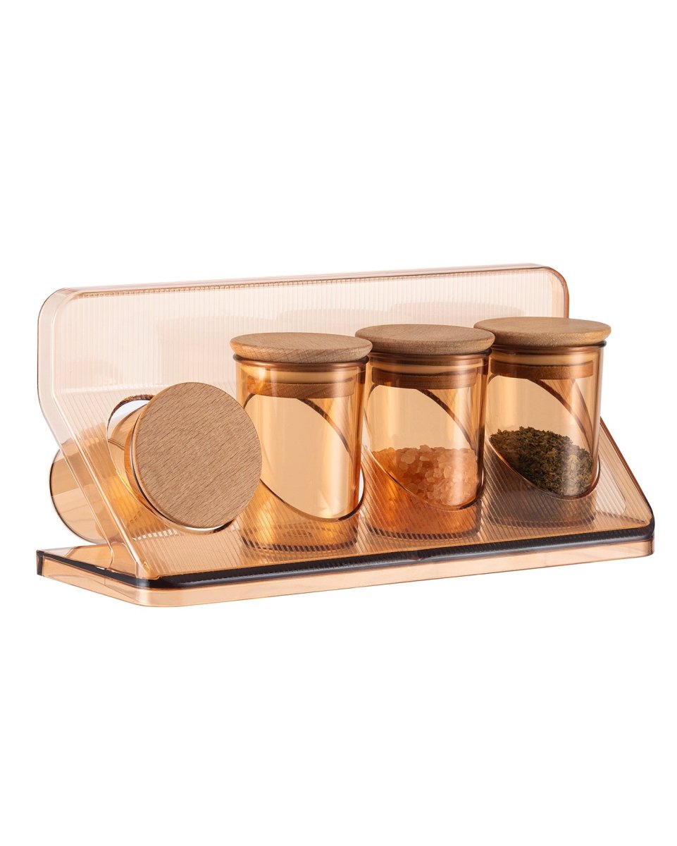 Elegant Plastic & Wood 4 - Piece Spice Set - Amber Jars - TryAladdin