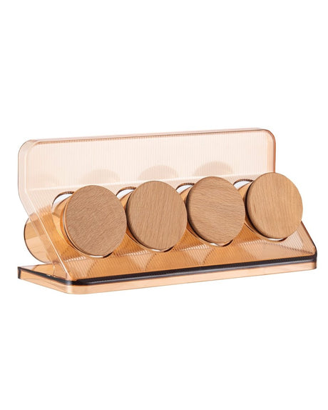 Elegant Plastic & Wood 4 - Piece Spice Set - Amber Jars - TryAladdin