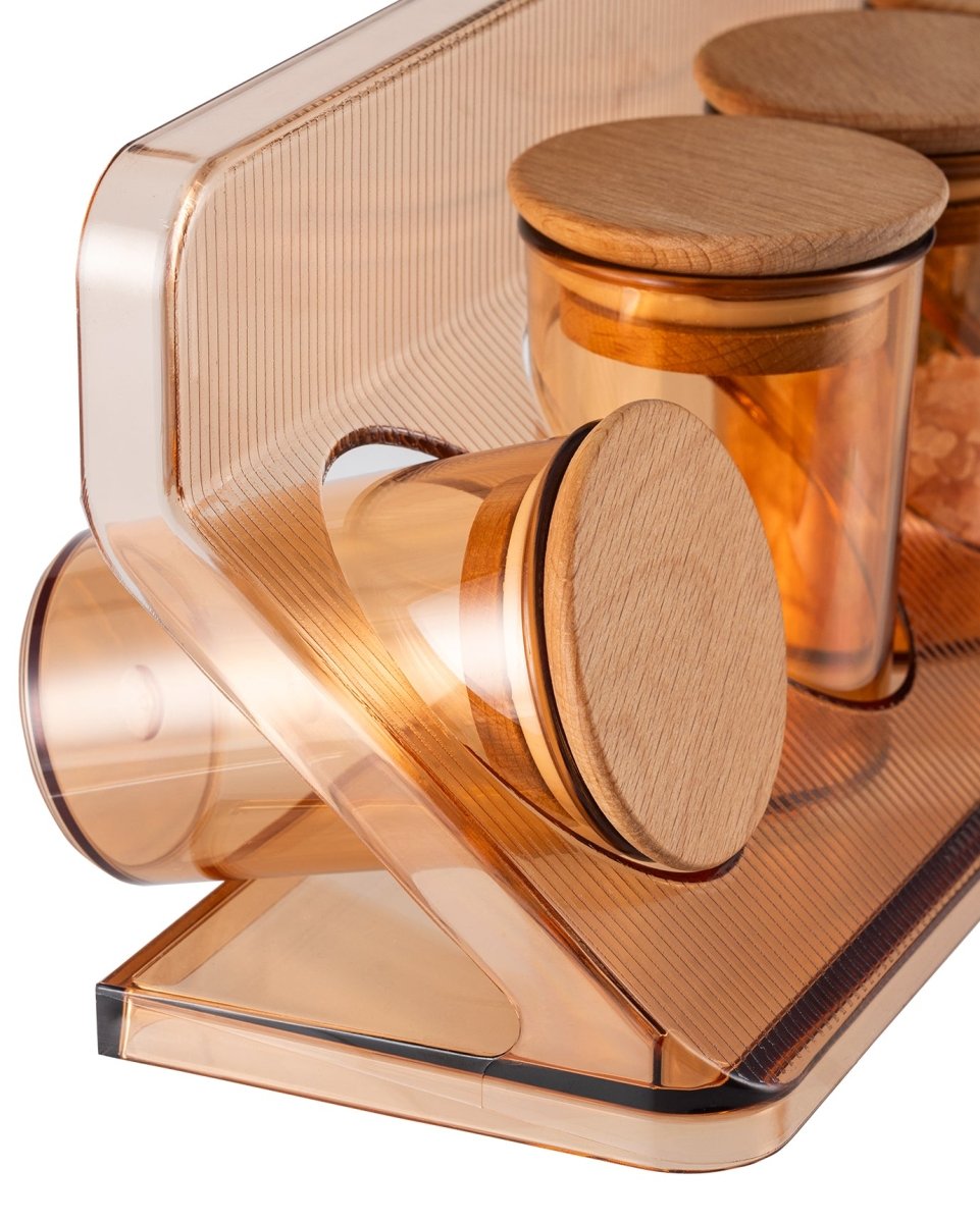 Elegant Plastic & Wood 4 - Piece Spice Set - Amber Jars - TryAladdin