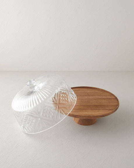 Premium Acacia Wood Glass Cake Display Dome 30cm