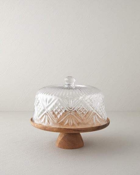 Premium Acacia Wood Glass Cake Display Dome 30cm