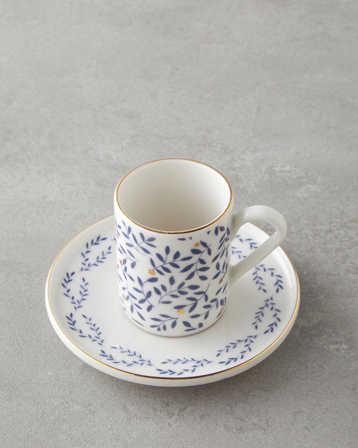 Premium Bone Porcelain 2 Person Coffee Cup Set 90ml Capacity Blue Gold Accent