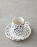 Premium Bone Porcelain 2 Person Coffee Cup Set 90ml Capacity Blue Gold Accent