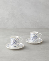 Premium Bone Porcelain 2 Person Coffee Cup Set 90ml Capacity Blue Gold Accent