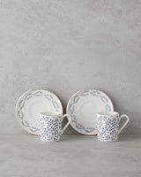 Premium Bone Porcelain 2 Person Coffee Cup Set 90ml Capacity Blue Gold Accent