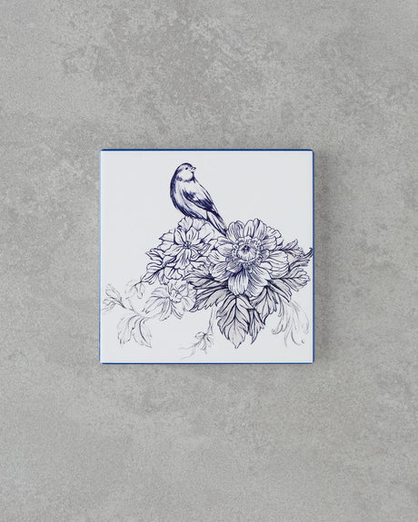Premium Ceramic Beverage Coaster 11cm White Navy