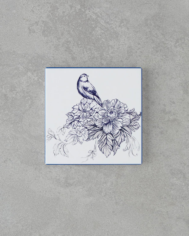 Premium Ceramic Beverage Coaster 11cm White Navy