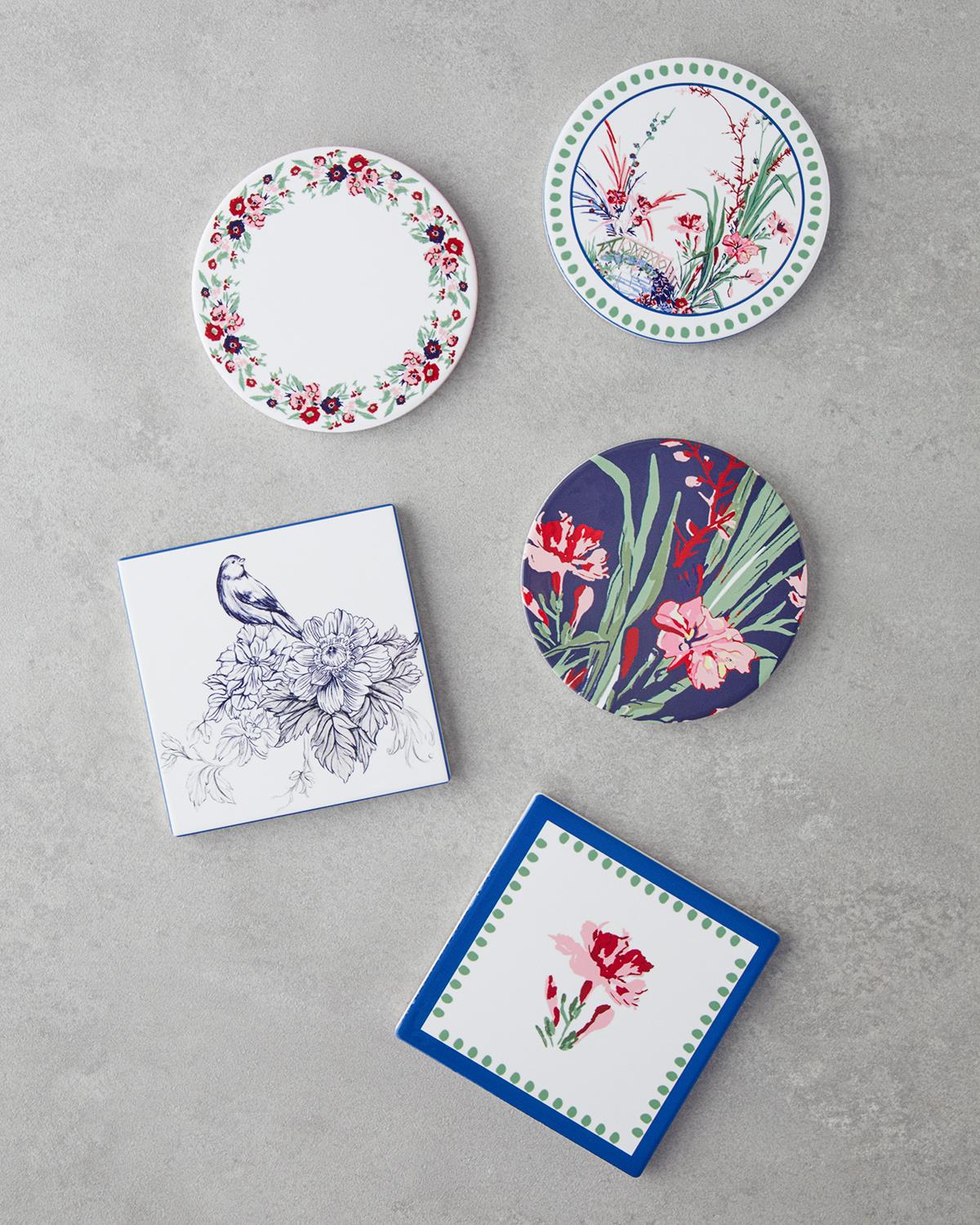 Premium Ceramic Beverage Coaster 11cm White Navy