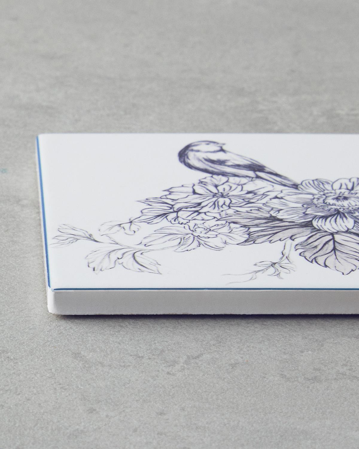 Premium Ceramic Beverage Coaster 11cm White Navy