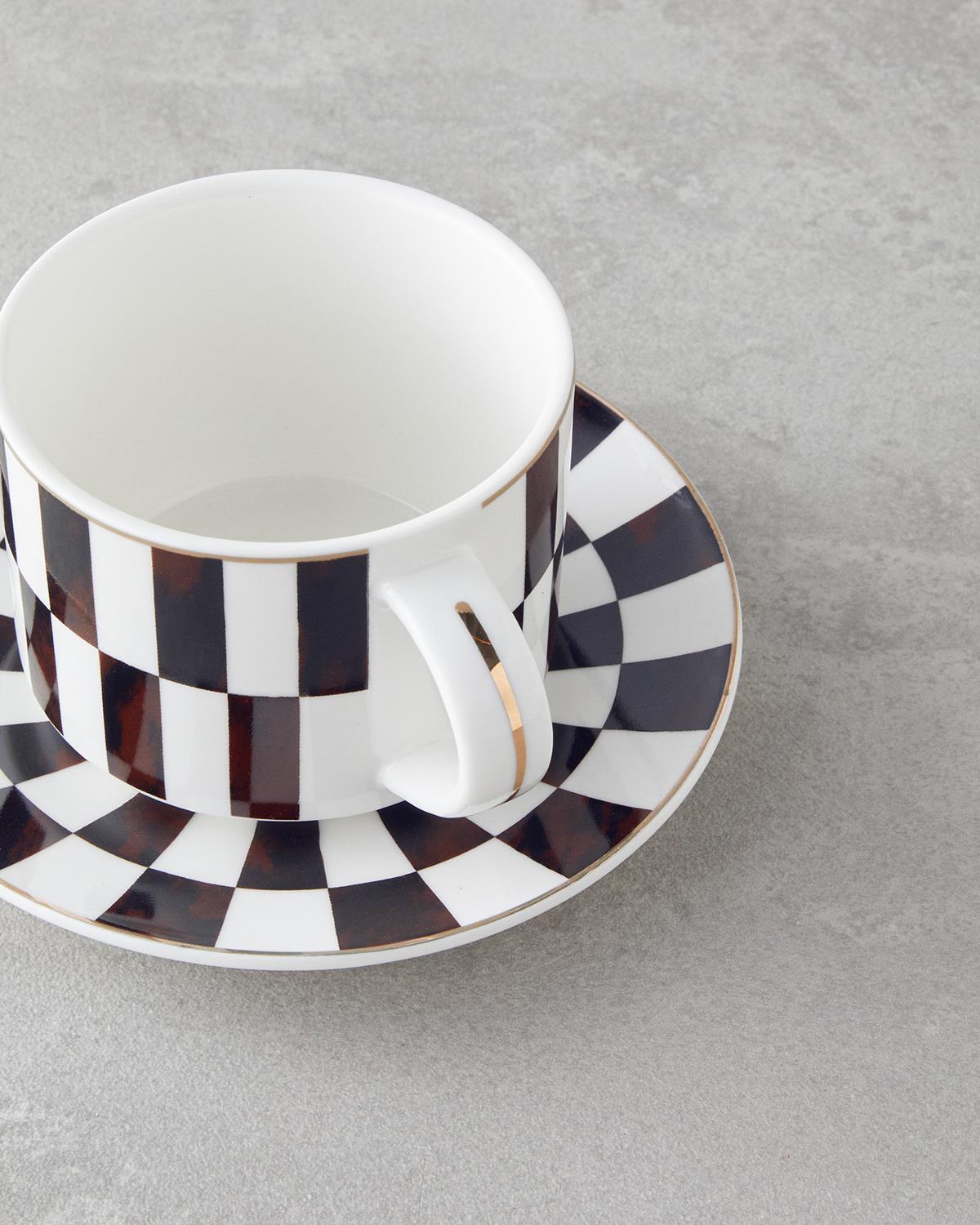 Premium New Bone China Tea Cup Set - 4 Piece Brown Dinnerware Collection