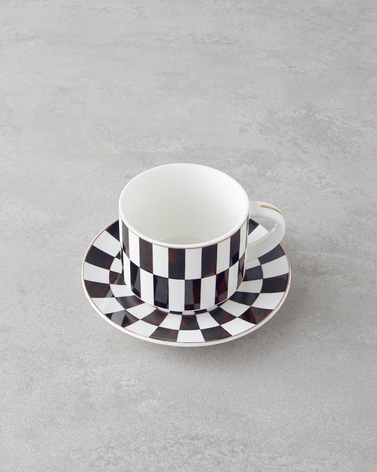 Premium New Bone China Tea Cup Set - 4 Piece Brown Dinnerware Collection