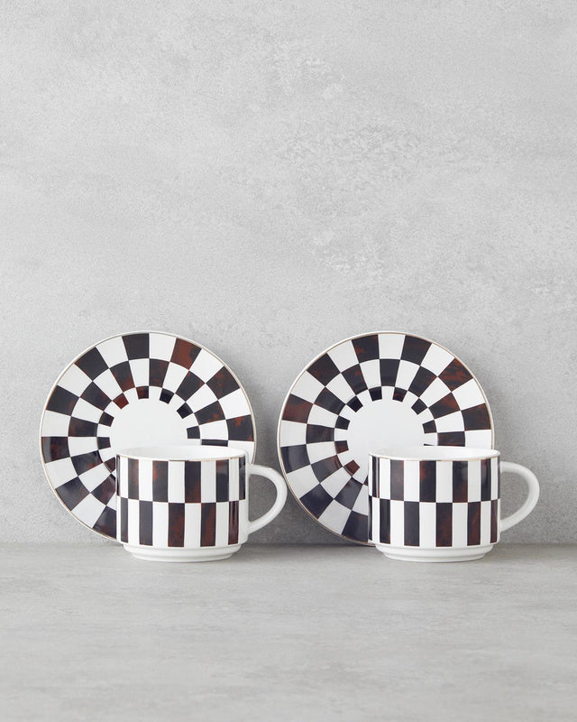Premium New Bone China Tea Cup Set - 4 Piece Brown Dinnerware Collection