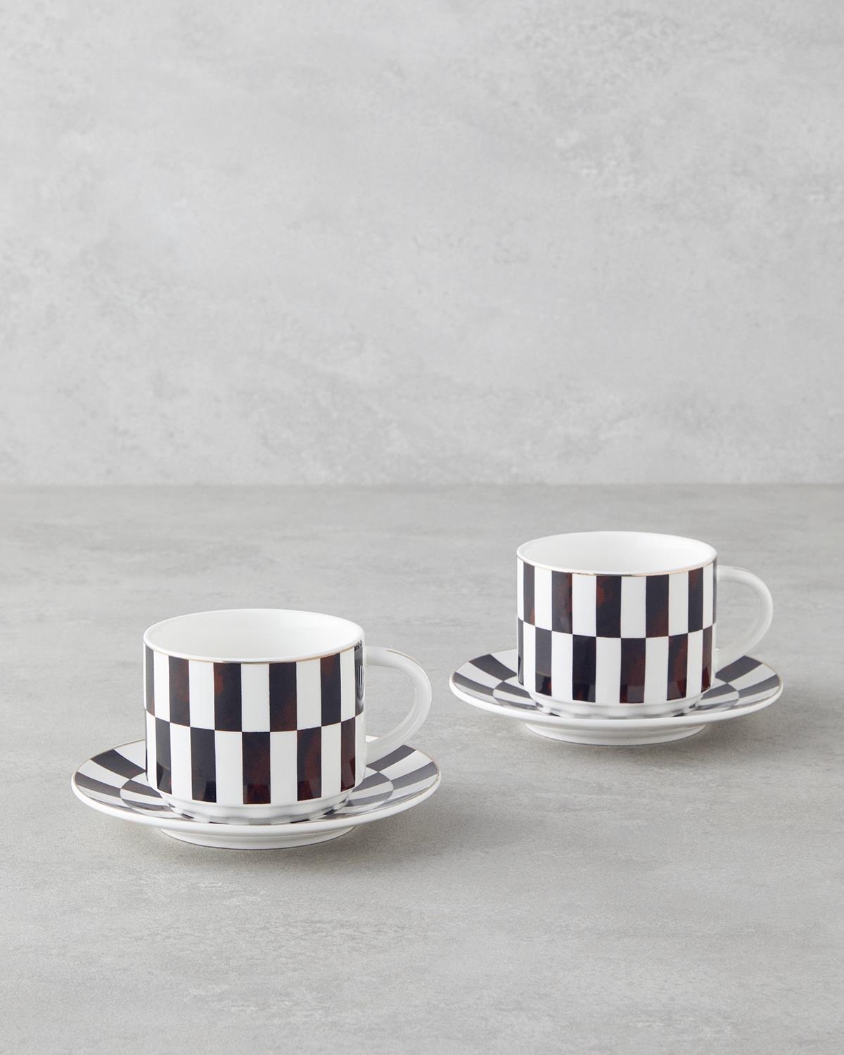 Premium New Bone China Tea Cup Set - 4 Piece Brown Dinnerware Collection