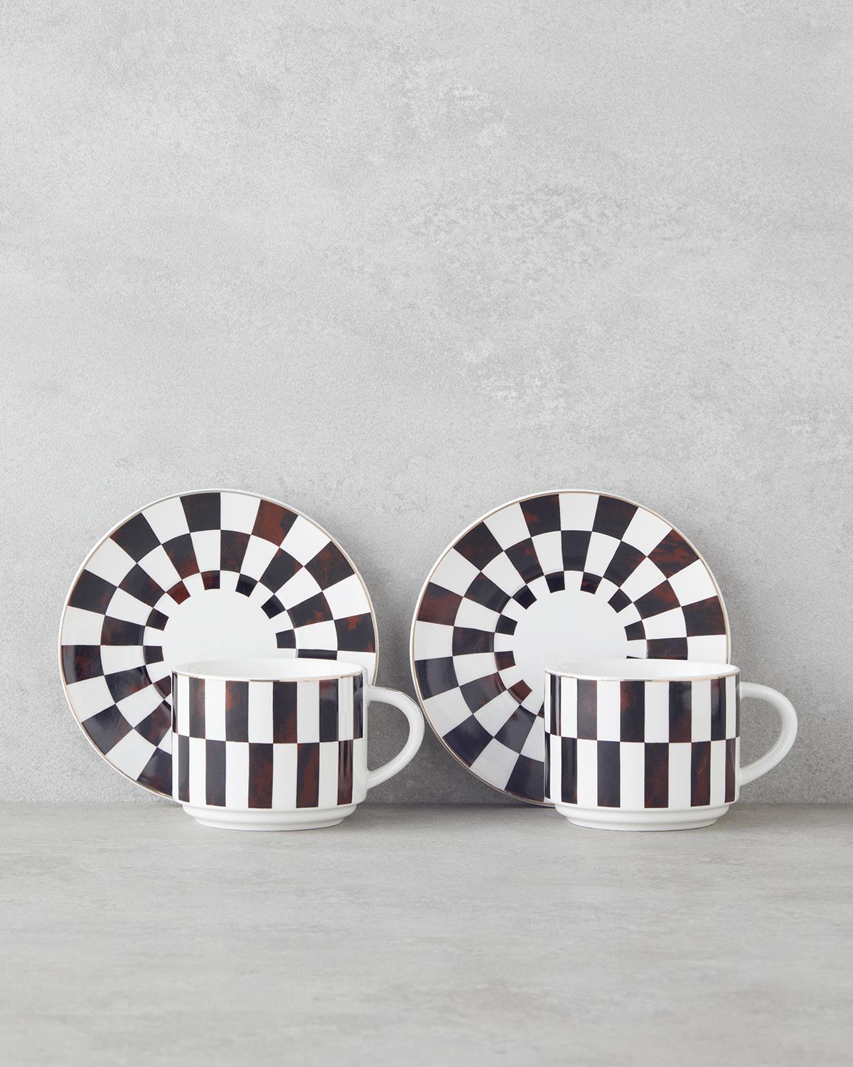 Premium New Bone China Tea Cup Set - 4 Piece Brown Dinnerware Collection