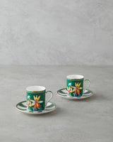Premium New Bone China Coffee Cup Set 4 Piece Green Elegant