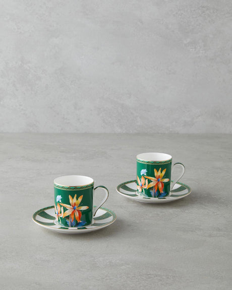 Premium New Bone China Coffee Cup Set 4 Piece Green Elegant