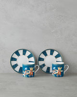 Premium New Bone China Espresso Cup Saucer Set 4 Piece Blue