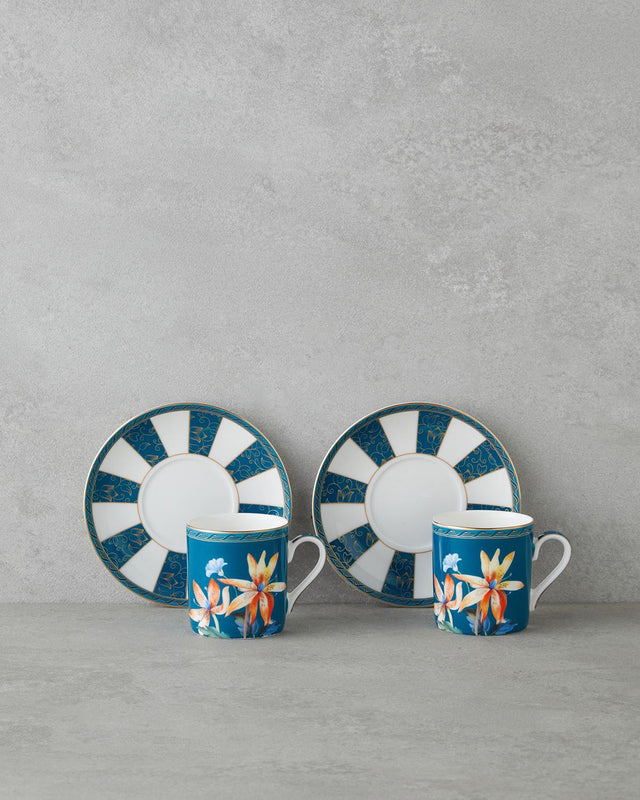 Premium New Bone China Espresso Cup Saucer Set 4 Piece Blue